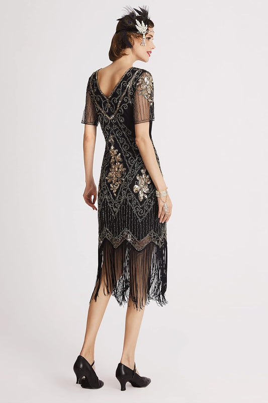 1920S Art Deco Fringed Sequin Dress Roaring 20S Flapper Fancy Dress Gatsby Costume Dress